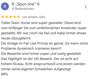 Google Rezension 5_immer was lernen, fair use Screenshot einer Google Rezension: Man kann immer was lernen, fair use prinzip in den Schießhallen ist top