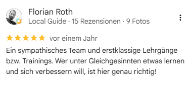 Google Rezension 6_gleichgesinnte Screenshot einer Google Rezension: Team. Ausbildung, Gleichgesinnte