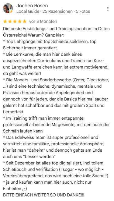 _Google Rezension 8_Rundum – weiter so Screenshot einer Google Rezension: Beste Ausbildungs- und Trainingslocation